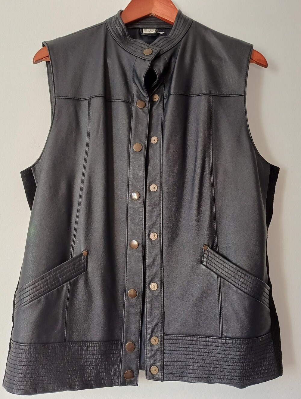 RTG Suede & Leather Sleeveless Dark Navy Jacket Vest Snap Button up Size M/L